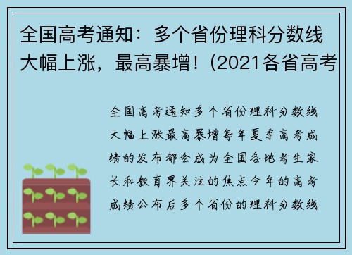 全国高考通知：多个省份理科分数线大幅上涨，最高暴增！(2021各省高考理科人数)